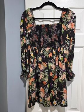 Alice + Olivia Black Floral Smocked Mini Dress